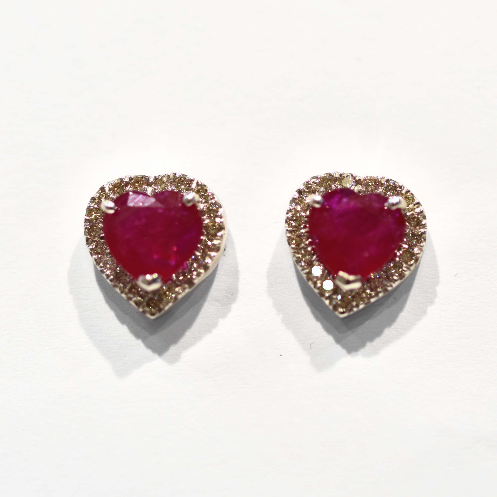 Picture of Heart Shaped Ruby & Diamond Studs